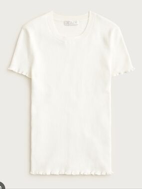 J Crew White Ribbed Ruffle-trim Knit T-shirt in TENCEL lyocell blend Size L